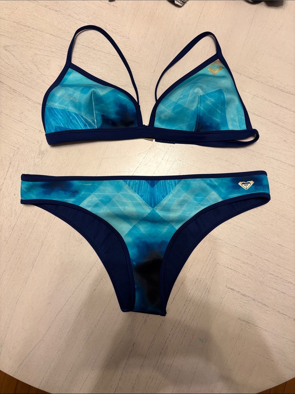 Roxy Teal and Navy Triangle Bikini Set